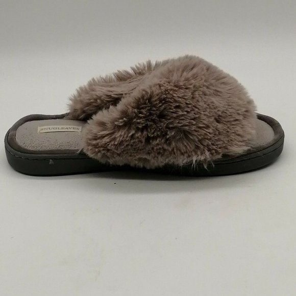 Snugleaves Womens Flat Heel Slide Slipper Cushioned Grey‎ Faux Fur Sz Med 7-8 - Picture 2 of 9